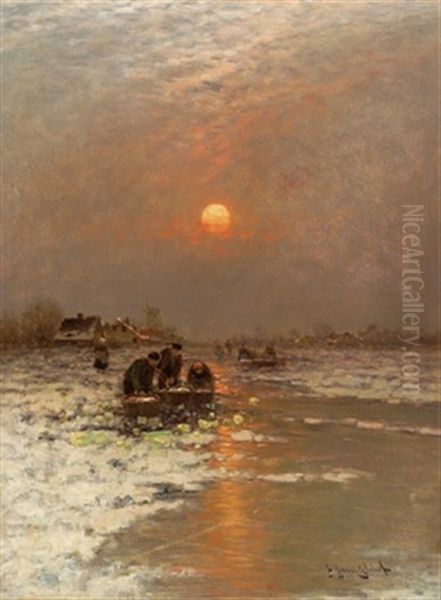 Sonnenuntergang Oil Painting by Johann Jungblut