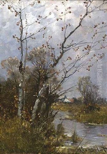 Herbstliche Flusslandschaft Oil Painting by Johann Jungblut