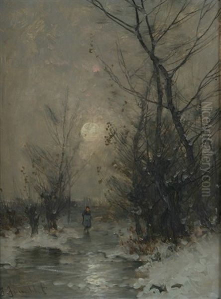 Moonlit Scene Oil Painting by Johann Jungblut