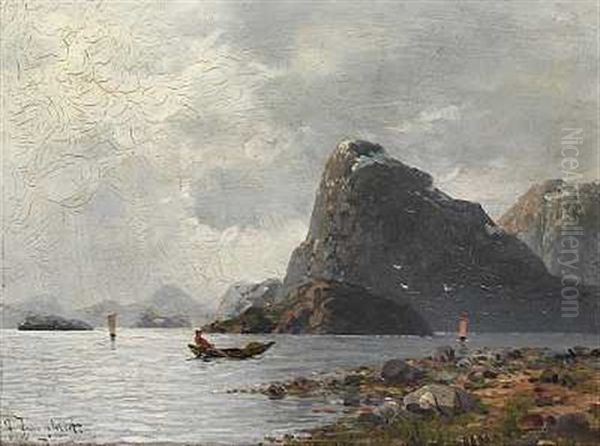 Fjordparti Med Robad Og Sejlskibe Oil Painting by Johann Jungblut