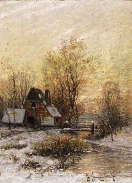 Winterlandschaft Im Abendlicht Oil Painting by Johann Jungblut