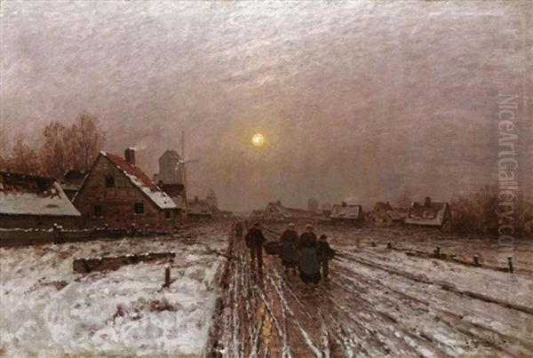 Winterabend Oil Painting by Johann Jungblut