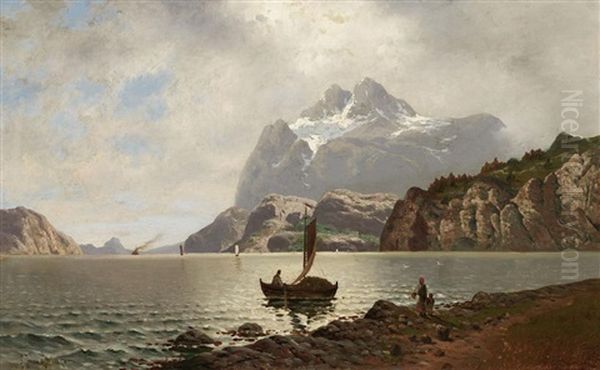 Norwegischer Fjord Oil Painting by Johann Jungblut