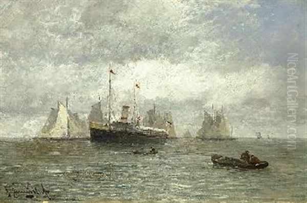 Start Zur Segelregatta Oil Painting by Johann Jungblut