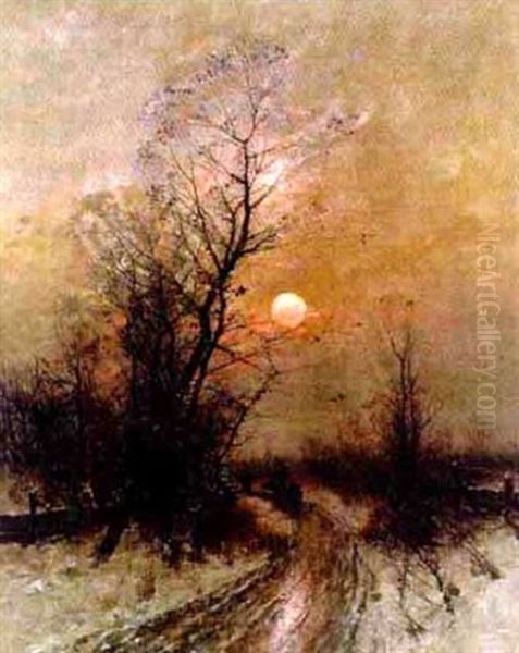 Winterabend Uber Einer Wegbiegung Mit Passanten Oil Painting by Johann Jungblut