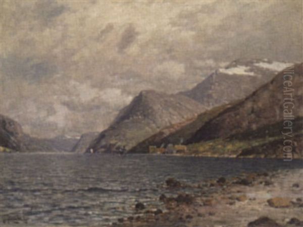 Fjordlandschaft Oil Painting by Johann Jungblut