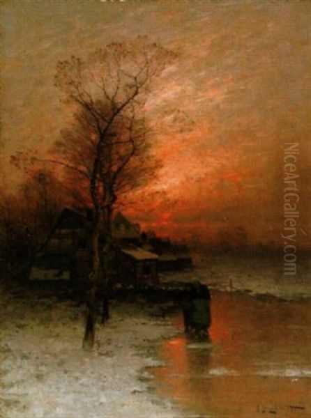 Winterabend Auf Dem Eis Oil Painting by Johann Jungblut