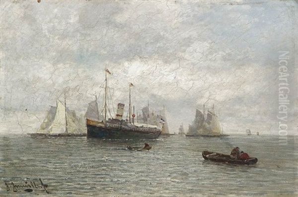 Start Zur Segelregatta Oil Painting by Johann Jungblut