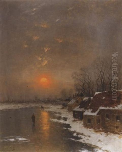 Abendsonne Uber Einem Vereisten Fluslauf Oil Painting by Johann Jungblut