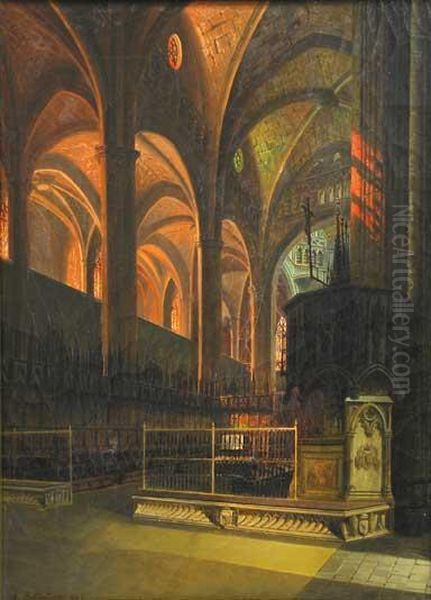 Interior De Catedral Oil Painting by Achile Batiztutzzi