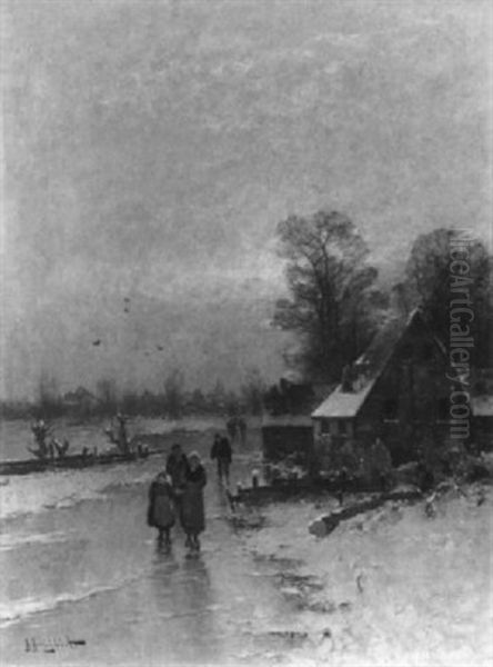 Winterabend Am Niederrhein Oil Painting by Johann Jungblut