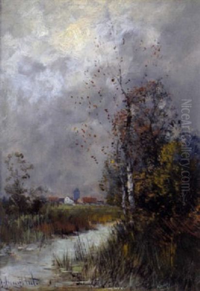 Herbstlicher Bachlauf Am Niederrhein Oil Painting by Johann Jungblut