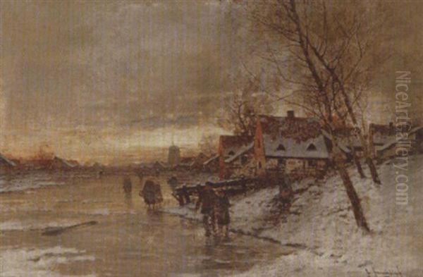 Hollandische Winterlandschaft Oil Painting by Johann Jungblut