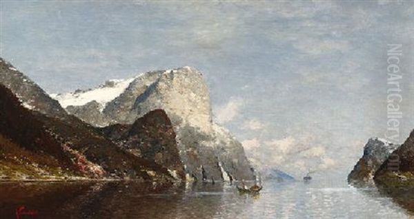 Norwegische Fjordlandschaft Oil Painting by Johann Jungblut