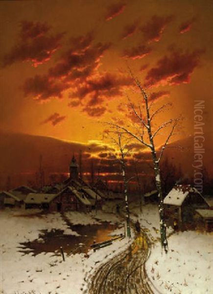 Winterabend Oil Painting by Johann Jungblut