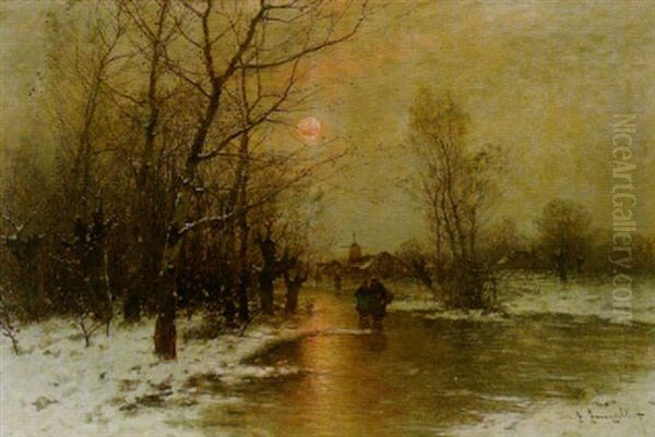 Winter Am Niederrhein Oil Painting by Johann Jungblut