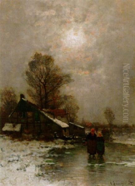 Winterabend Oil Painting by Johann Jungblut