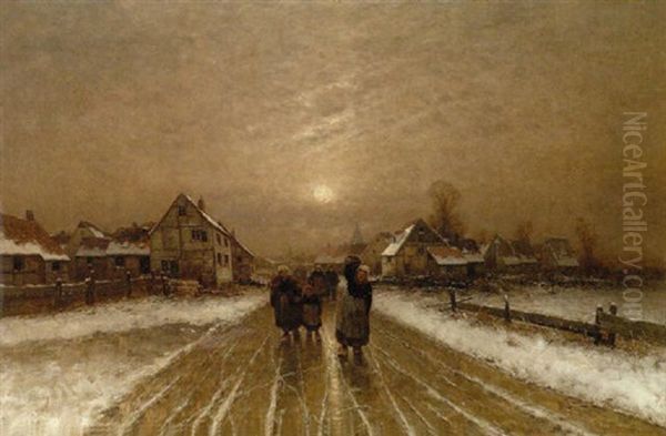 Winterliche Dorflandschaft Oil Painting by Johann Jungblut