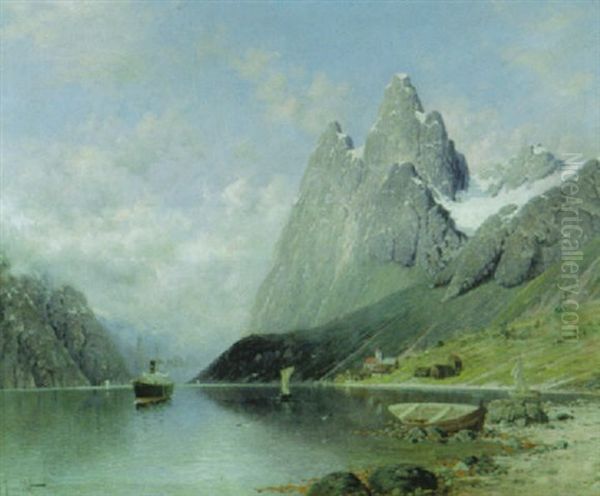 Norwegischer Fjord Oil Painting by Johann Jungblut