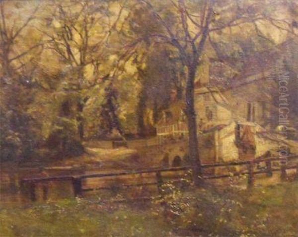 Great Blakenham Near Ipswich Old Mill Oil Painting by Walter Daniel Batley