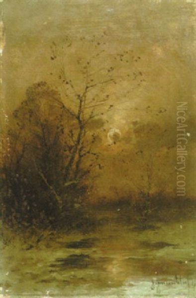 Herbstlandschaft Bei Sonnenuntergang Oil Painting by Johann Jungblut