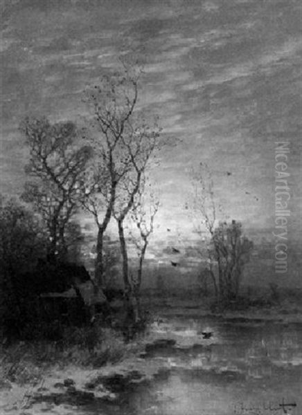 Winterabend Am Niederrhein Oil Painting by Johann Jungblut