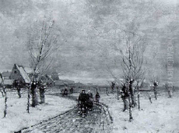 Bauern Auf Dem Weg Durch Eis Und Schnee Oil Painting by Johann Jungblut