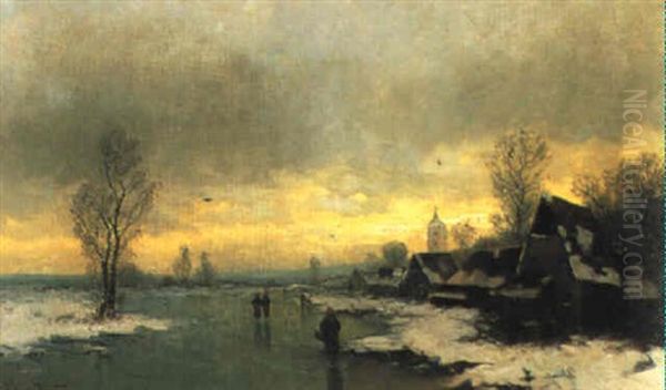 Dorf Im Winter Am Niederrhein Oil Painting by Johann Jungblut