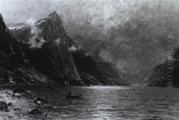 Norwegische Fjordlandschaft Oil Painting by Johann Jungblut