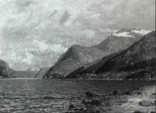 Norwegische Fjordlandschaft Oil Painting by Johann Jungblut