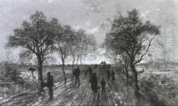 Winterliche Allee Oil Painting by Johann Jungblut