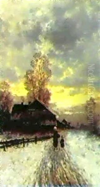 Wintersonne Oil Painting by Johann Jungblut