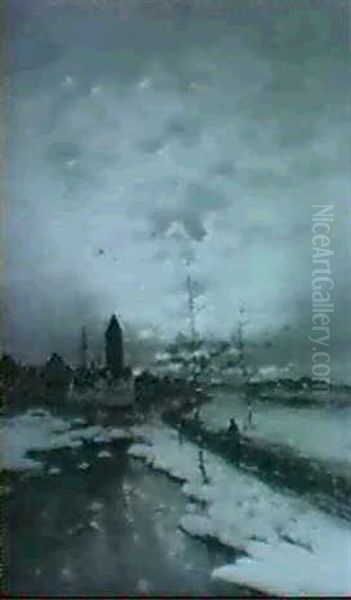 Winterlandschaft Im Morgengrauen Oil Painting by Johann Jungblut