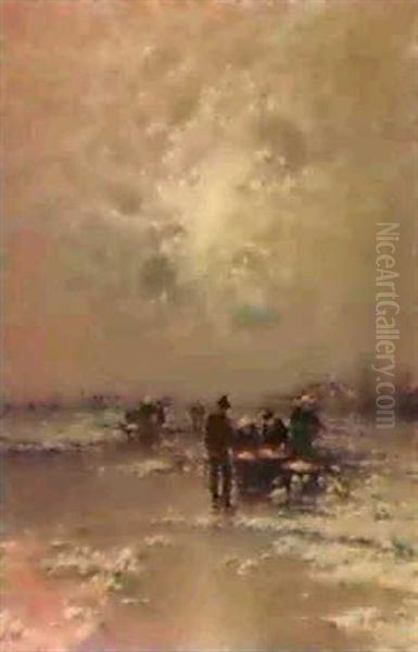 Fischer Am Strand Oil Painting by Johann Jungblut