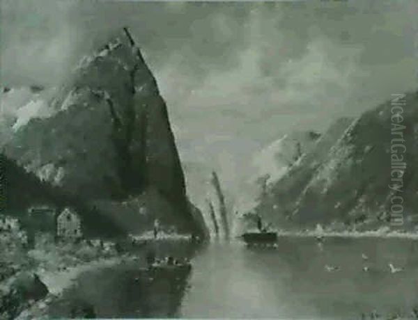 On A Fjord Oil Painting by Johann Jungblut