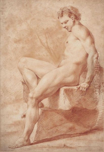 A Seated Male Nude Oil Painting by Pompeo Gerolamo Batoni