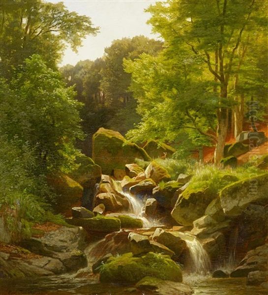 Flusslauf Im Wald Oil Painting by Carl Jungheim