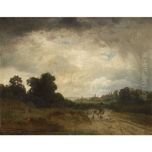 Weite Landschaft Mit Schafherde Oil Painting by Carl Jungheim