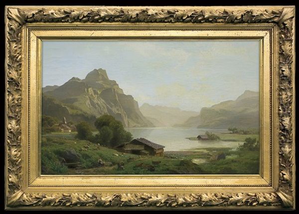 By The Alpen Lake Oil Painting by Carl Jungheim