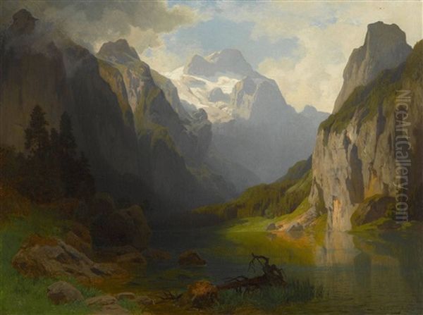 Blick Uber Den Gosausee Auf Den Dachstein Oil Painting by Carl Jungheim