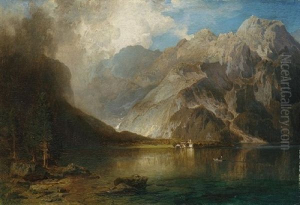 Am Konigssee. Blick Auf Die Kirche St. Bartholoma Oil Painting by Carl Jungheim