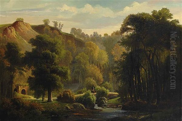 Sommerliche Waldlandschaft Oil Painting by Carl Jungheim