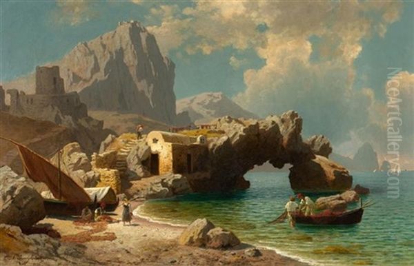 Bucht Bei Capri Mit Fischern Und Ihren Booten Oil Painting by Carl Jungheim