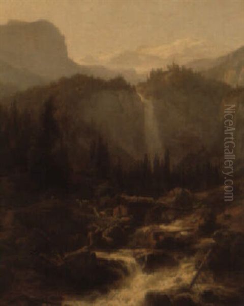 Wassermuhle Im Gebirge Oil Painting by Carl Jungheim