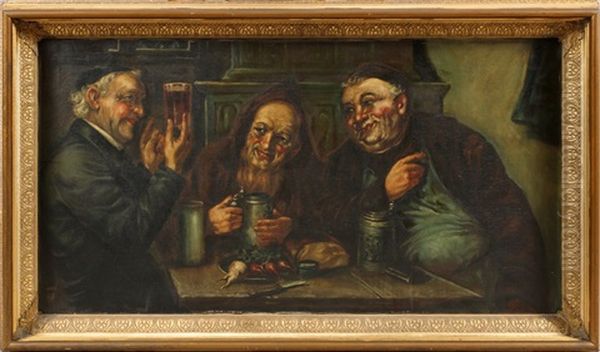 Monks In Rathskeller Oil Painting by Josef Jungwirth