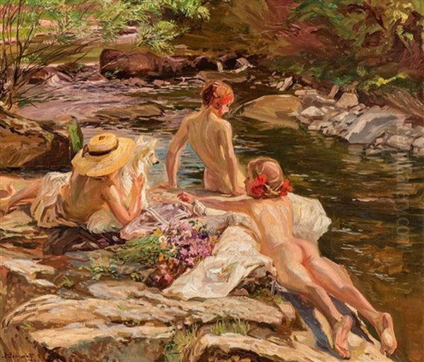 Bathers Oil Painting by Josef Jungwirth