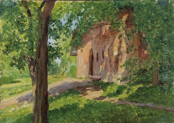 Kleines Haus In Baumbestandener Sommerlandschaft Oil Painting by Josef Jungwirth