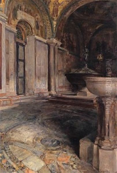 Blick Ins Baptisterium Von San Marco Oil Painting by Josef Jungwirth