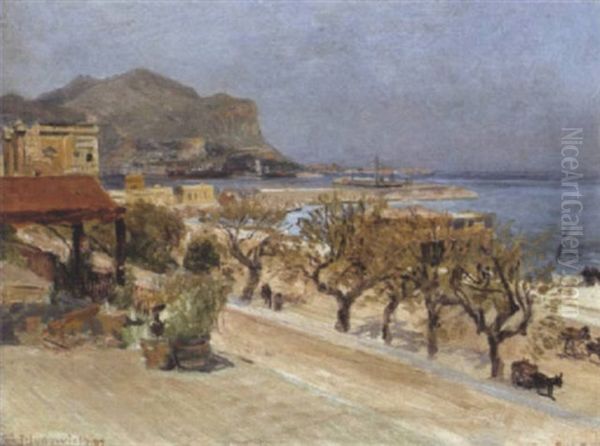 Blick Auf Palermo Mit Dem Monte Pellegrino Im Hintergrund Oil Painting by Josef Jungwirth