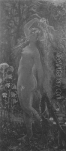 A Nude Female In A Wooded Landscape Oil Painting by Josef Jungwirth